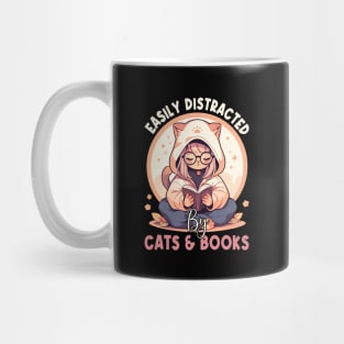 Easily Distracted by Cats and Books Funny Cat Lover Mug